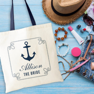 Tote Bag La mariée Navy Ancre Nautione Personnalisée Mariag