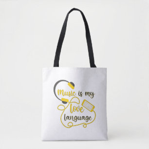 Tote Bag La musique est ma langue d'amour phrase romantique