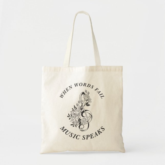 Tote Bag La musique parle noir et blanc Treble Clef (Devant)