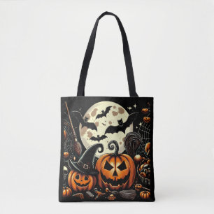 Tote Bag La Nuit d'Halloween - Citrouilles, Chauves-Souris