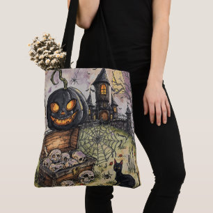 Tote Bag La nuit d'Halloween : La citrouille noire effrayan