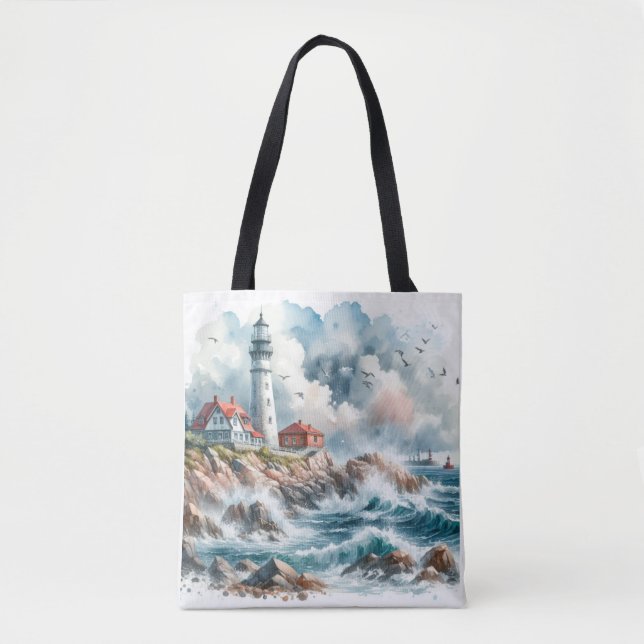 Tote Bag La plage côtière Phare (Devant)
