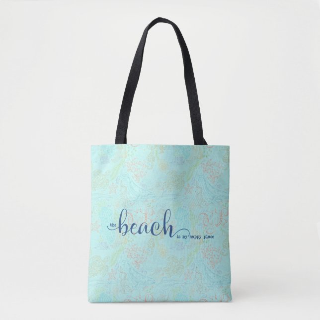 Tote Bag La plage est mon endroit heureux (Devant)