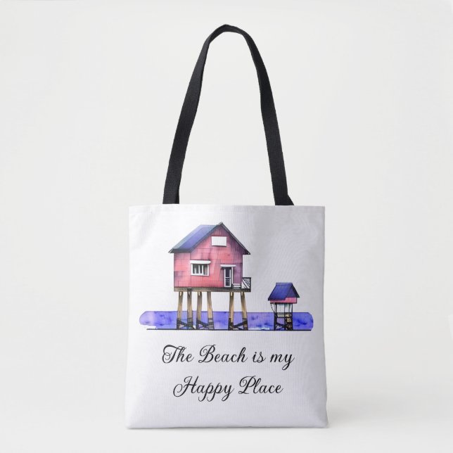 Tote Bag La plage est mon endroit heureux (Devant)