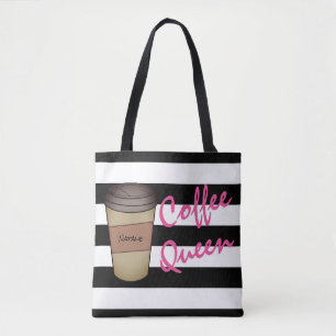 Tote Bag La Reine personnalisée Fourre-tout rayé de café