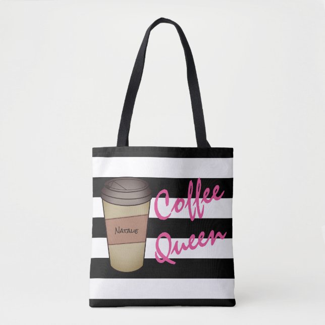 Tote Bag La Reine personnalisée Fourre-tout rayé de café (Devant)