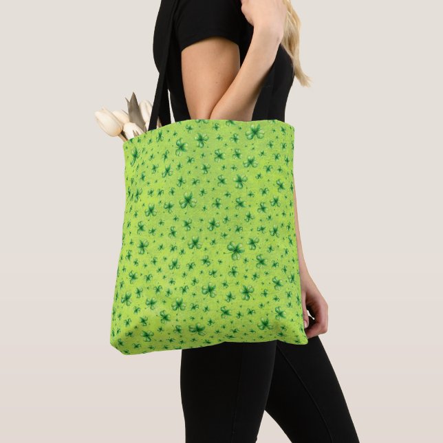 Tote Bag La Saint-Patrick aquarelle trèfle sur fond vert (De près)