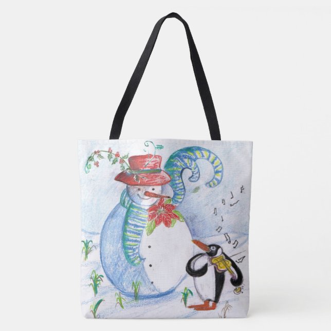 TOTE BAG LA SÉRÉNADE HIVERNALE DE SNOWMAN ET PENGUIN (Devant)