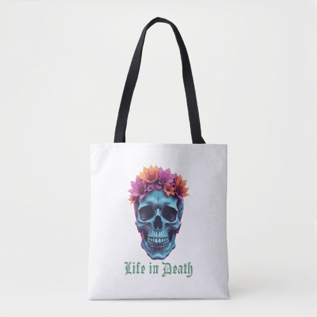 Tote Bag La vie en mort, en fleurs en bleu (Devant)
