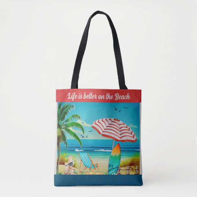 Tote Bag La vie est meilleure à la plage, été (Devant)