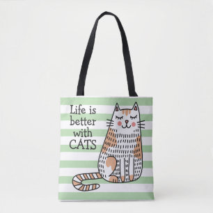 Tote Bag La vie est meilleure avec des chats Doodle