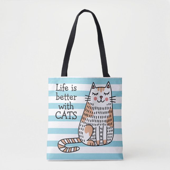 Tote Bag La Vie Est Meilleure Avec Les Chats Doodle (Devant)