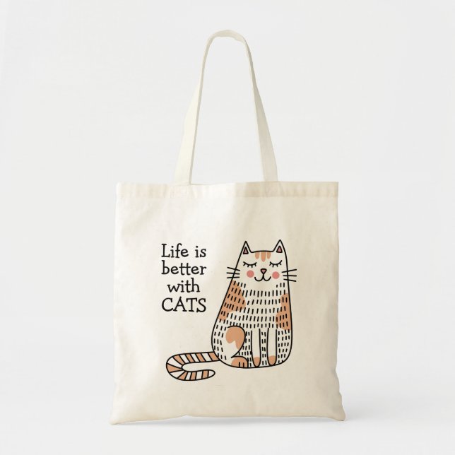 Tote Bag La Vie Est Meilleure Avec Les Chats Doodle (Devant)