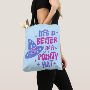 Tote Bag La vie est meilleure avec un chapeau pointu bleu H