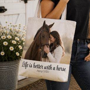 Tote Bag La vie est meilleure avec un cheval Script personn
