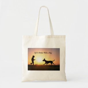 Tote Bag La vie est meilleure avec un chien, un garçon et l