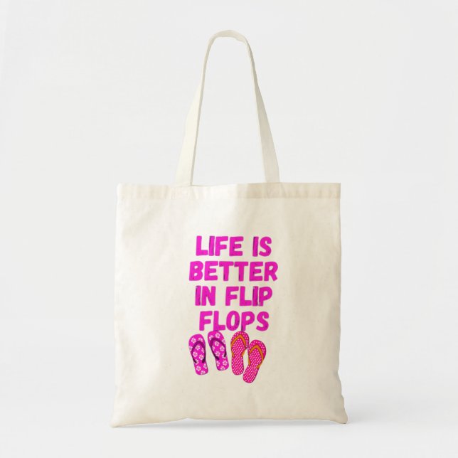 Tote Bag La vie est meilleure dans les tongs (Devant)