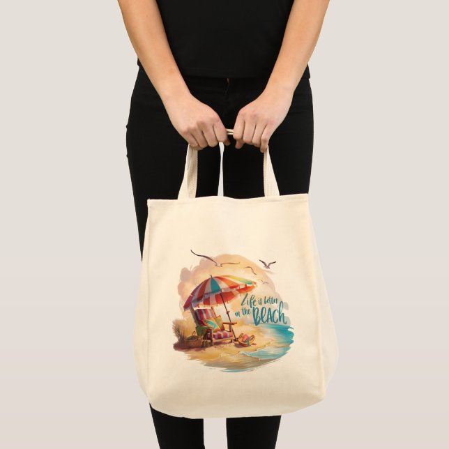 Tote Bag La vie est meilleure sur la plage Esthétique côtiè (Devant (produit))