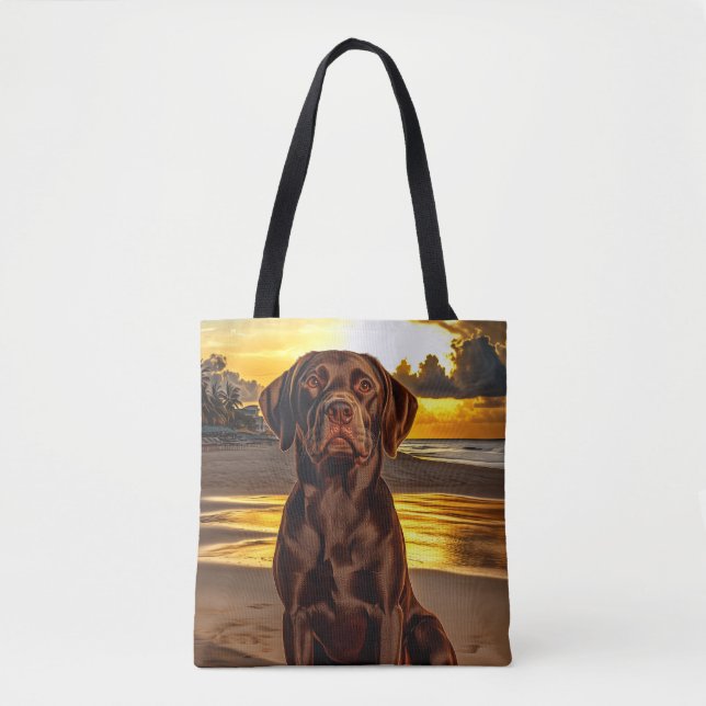 Tote Bag Labrador au chocolat au coucher du soleil (Devant)