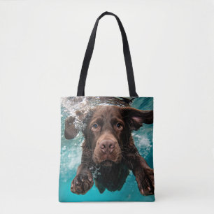 Tote Bag Labrador chocolat joueur nageant sous l'eau