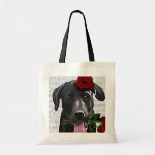 Tote Bag Labrador noir avec des roses