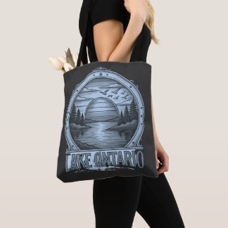 Tote Bag Lac Ontario Gravure | Bleu et nuances de gris