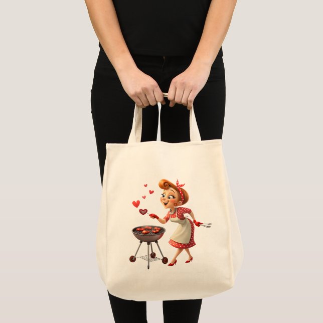 Tote Bag Lady Cooking Love Red Hearts  Tragetasche (Vorderseite (Produkt))
