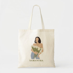 Tote Bag Lady Tenant Bouquet De Fleurs Vert Art Abstrait