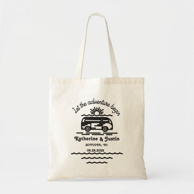Tote Bag Laisser l'aventure commencer le monogramme mariage (Devant)