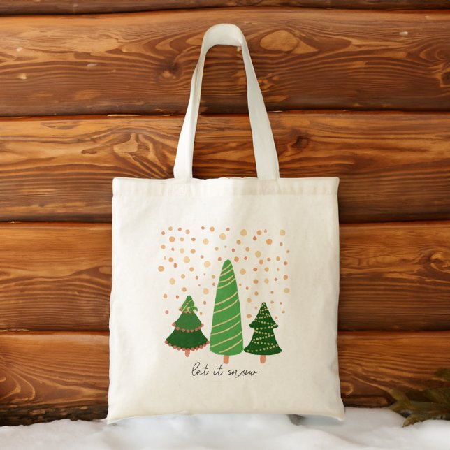 Tote Bag Laisser neiger des cadeaux de Noël pour elle (Let it snow Christmas gifts for her Tote Bag minimalist pine trees snowflakes winter tote bag gift)