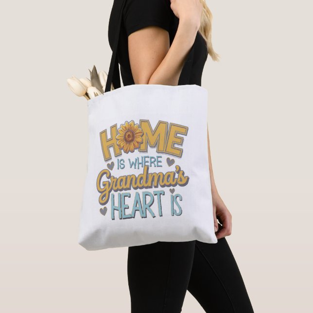 Tote Bag L'amour de grand-mère Tournesol Coeur Maison Desig (De près)