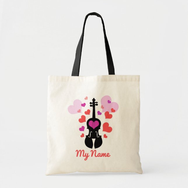 Tote Bag L'amour du violon et les coeurs - Ajoutez votre pr (Devant)