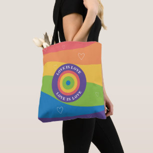 Tote Bag L'amour est amour Pride arc en ciel avec les coeur
