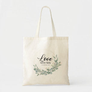 TOTE BAG L'AMOUR N'ÉCHOUERA JAMAIS, LA BIBLE VERS