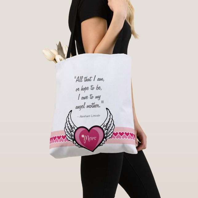 Tote Bag L'ange de MAMAN s'envole l'arrière - plan blanc (De près)
