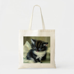 Tote Bag Langue vintage de Kitten noir et blanc