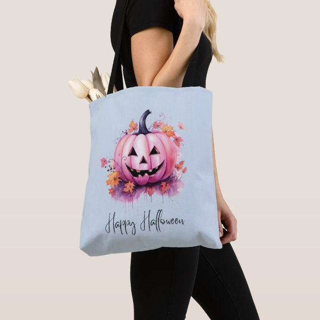 Tote Bag Lanterne rose Jack-O' Bleu clair Halloween (De près)