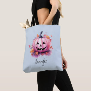 Tote Bag Lanterne rose Jack-O' Bleu clair Halloween