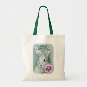 Tote Bag Lapin de Pâques avec la fleur rose personnalisée