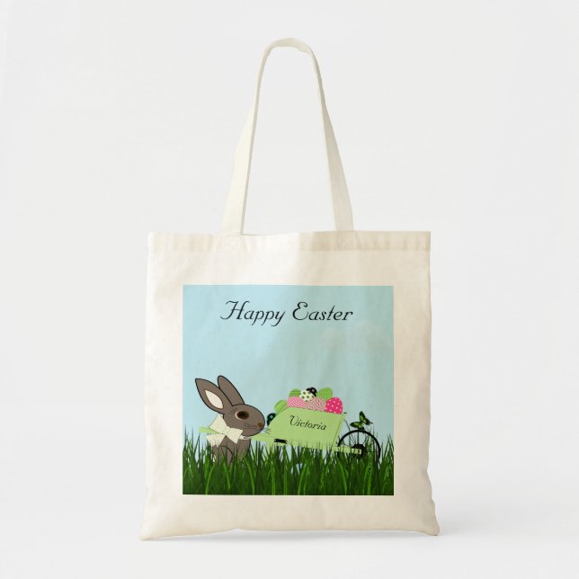 Tote Bag Lapin de Pâques avec une berline d'oeufs budget (Devant)