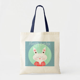 Tote Bag Lapin de Pâques blanc mignon avec des cœurs roses