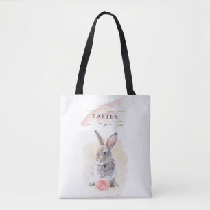 Tote Bag Lapin de Pâques élégant Joyeuses Pâques Art Aqua