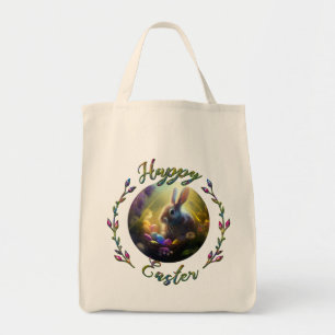 Tote Bag Lapin de Pâques et poussin avec paniers d'oeufs