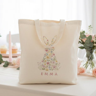Tote Bag Lapin de Pâques Floral Personnalisé Personnalisab