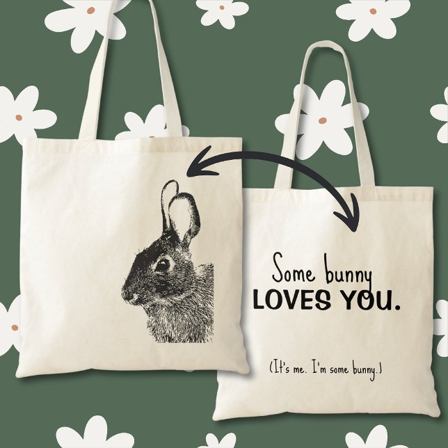 Tote Bag Lapin de Pâques Noir Simple (Stamped black rabbit "some bunny loves you" bunny bag is a great plastic-free alternative.)