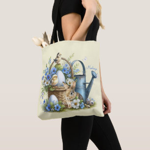 Tote Bag Lapin de Pâques personnalisé à l'aquarelle