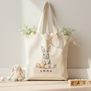 Tote Bag Lapin de Pâques personnalisé avec nom personnalisé