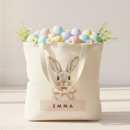 Tote Bag Lapin de Pâques personnalisé | Nom personnalisé