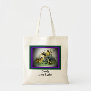 Tote Bag Lapin de Pâques vintage Baby Chicks Nom floral Tex
