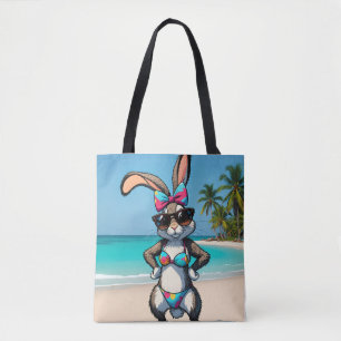 Tote Bag Lapin de plage vibes de vacances d'été